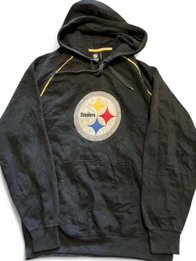 Vtg NFL Y2K Pittsburgh Steelers Chenille Patch Logo Graphic Black Hoodie Large